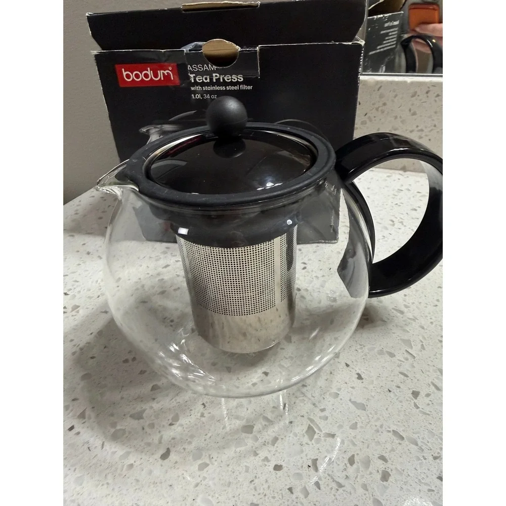 Bodum Assam Tea Press Glass Teapot 34oz‎ Black Excellent Condition 1805-01TG